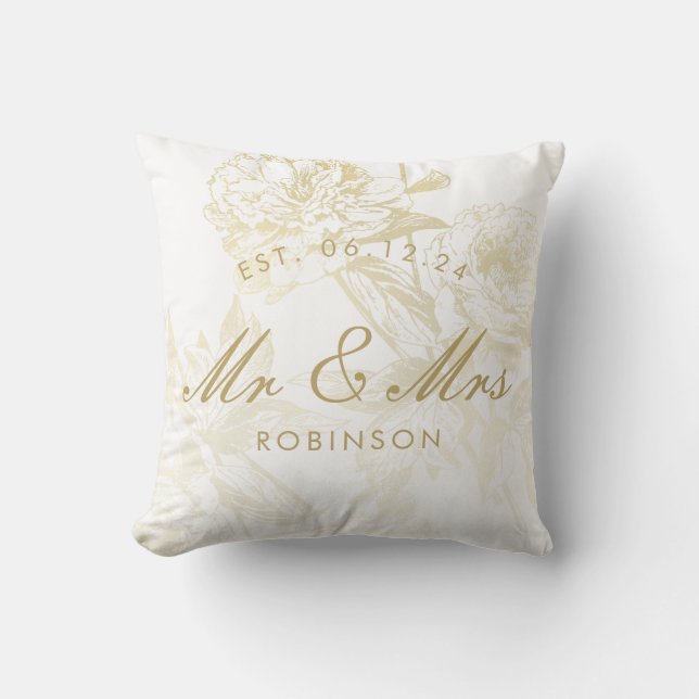 Coussin Elégant Gold Floral Wedding Favoriser (Recto)