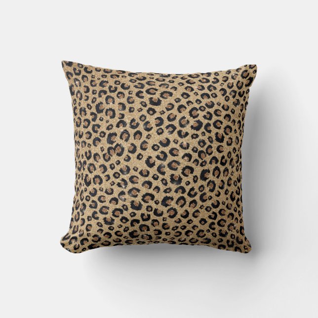 Coussin Elegant Gold Glitter Black Leopard (Recto)