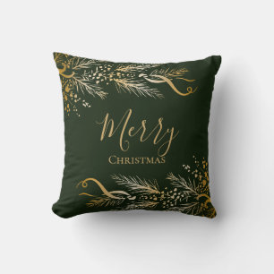 Coussin Elégant Gold Green Personnalisé Joyeux Noël