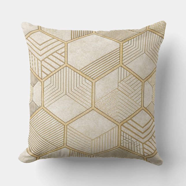 Coussin Elegant Gold Hexagon Geometric Pattern - Marble 3 (Recto)