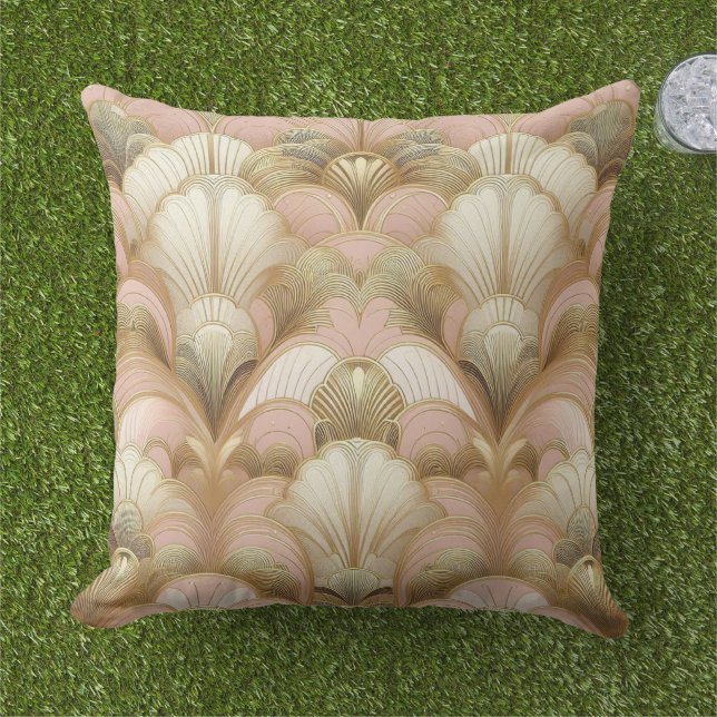 Coussin Elegant Gold, Pink and White Shell Pattern (Herbe)