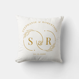 Coussin Élégant Gold Script Moderne Monogramme Mariage Cad