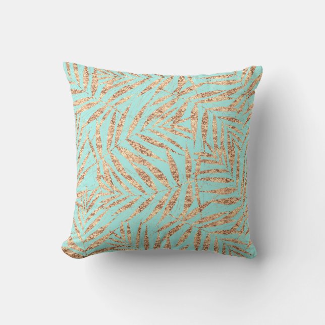 Coussin Elégant Gold Tropical Palm Feuille Mint Design (Recto)