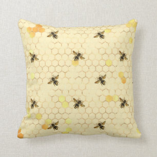 Coussin Élégant Gold Yellow Bees Honeypeb