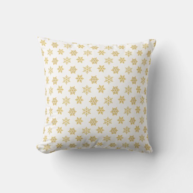 Coussin Élégant Golden Snowflakes sur blanc (Recto)