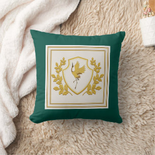 Coussin Élégant Grue Dorée Moderne Crête Émeraude Verte