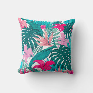 Coussin Elégant Hibiscus Tropical Fleurs et Feuilles  
