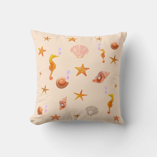 Coussin Élégant hippocampe, coquillages et étoiles de mer  (Recto)
