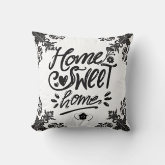 Coussin Elégant "Home Sweet Home" Noir & Blanc Décoratif