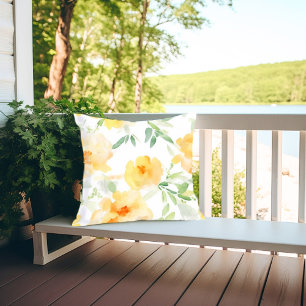 Coussin Elégant jaune pêche orange aquarelle fleurie