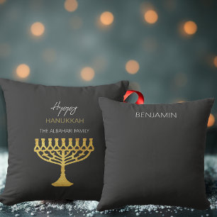 Coussin Elégant Joyeux Hanoukka Golden Menorah