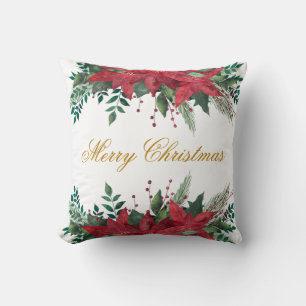 Coussin Élégant Joyeux Noël Poinsettia Floral