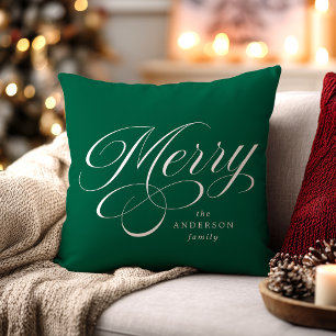 Coussin Élégant Joyeux Script Calligraphique Vert de Fête