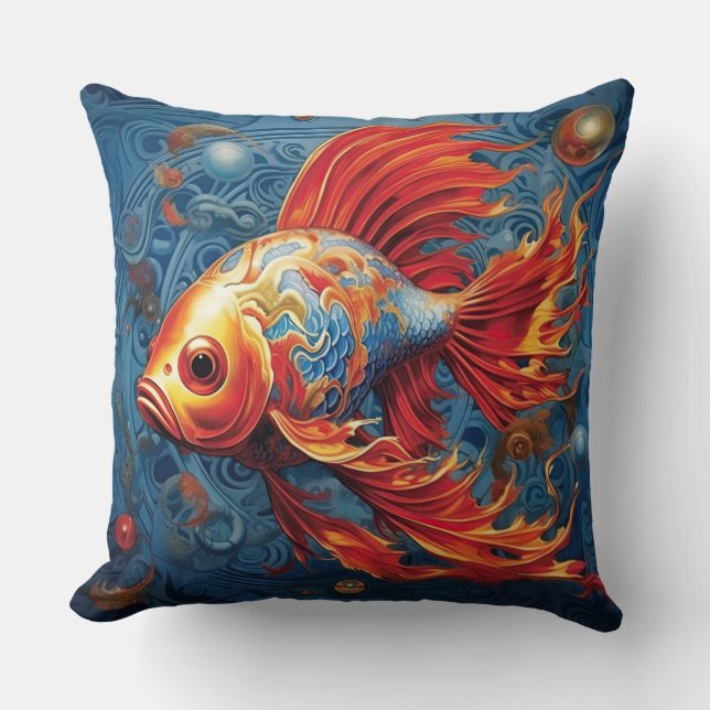 Coussin Elégant Koi Fish Bleu/coussin d'accent orange (Recto)