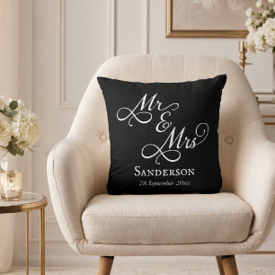 Coussin Élégant M et Mme Mariage Noir