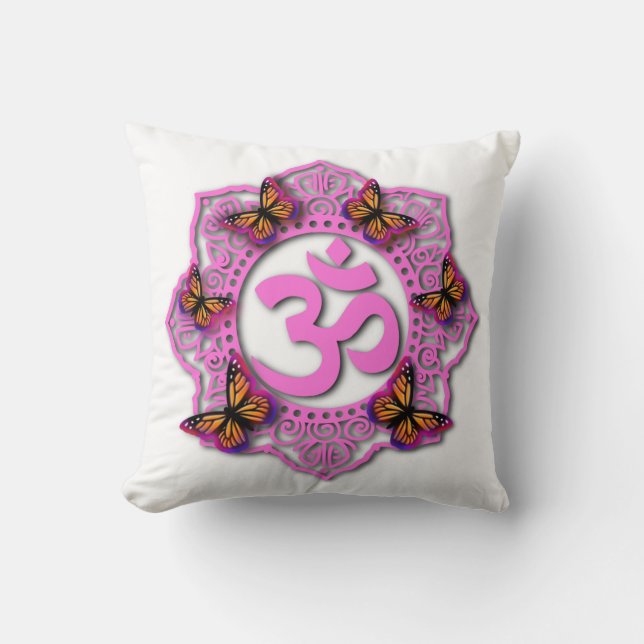 Coussin Elégant mandala de l'ohm rose Monarch papillons (Recto)