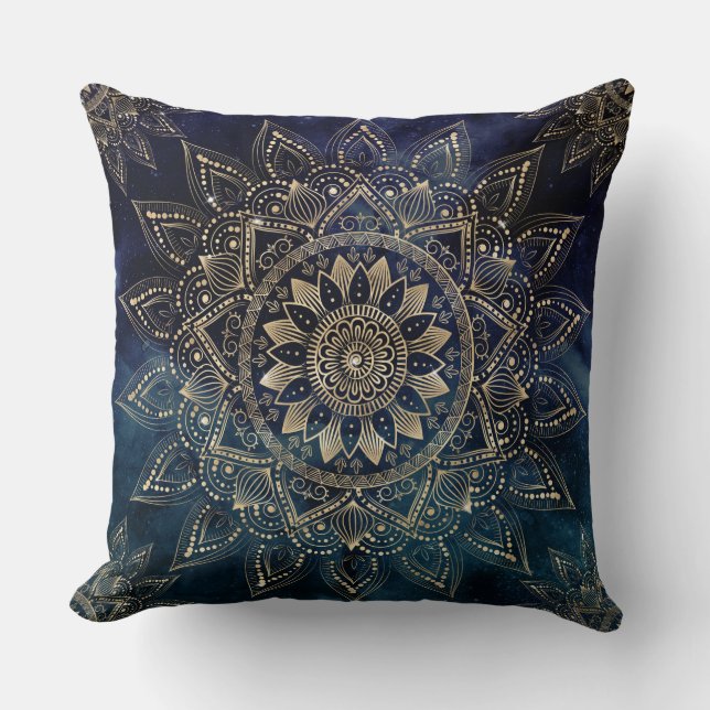 Coussin Elégant Mandala Gold Blue Galaxy (Recto)