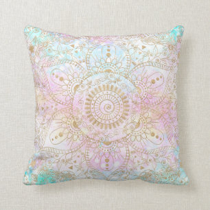Coussin Elégant Mandala Or & Holographic Parties scintill
