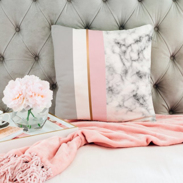 Coussin Elégant Marbre blanc gris rose or tendance fille (Créateur téléchargé)