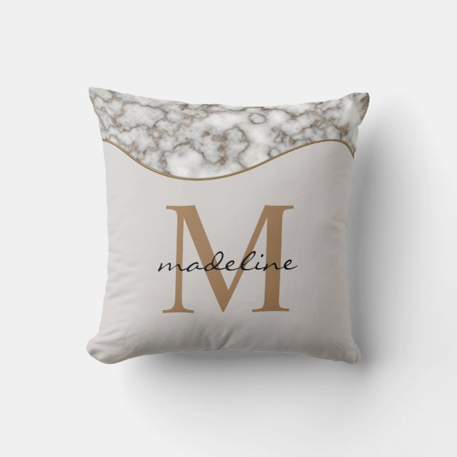 Coussin Élégant marbre d'or roux noir gris monogramme (Recto)