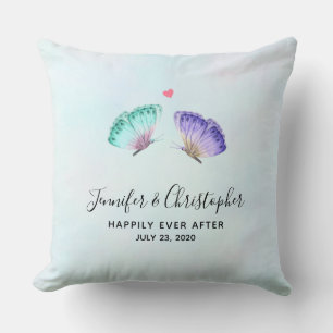 Coussin Élégant Mariage de paire de papillon aquarelle