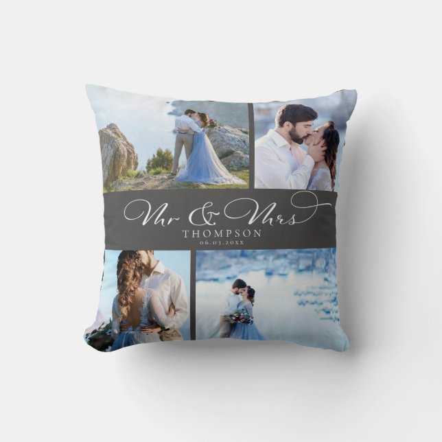 Coussin Élégant mariage personnalisé Collage de photos Scr (Recto)