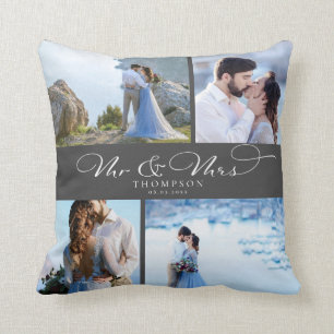 Coussin Élégant mariage personnalisé Collage de photos Scr