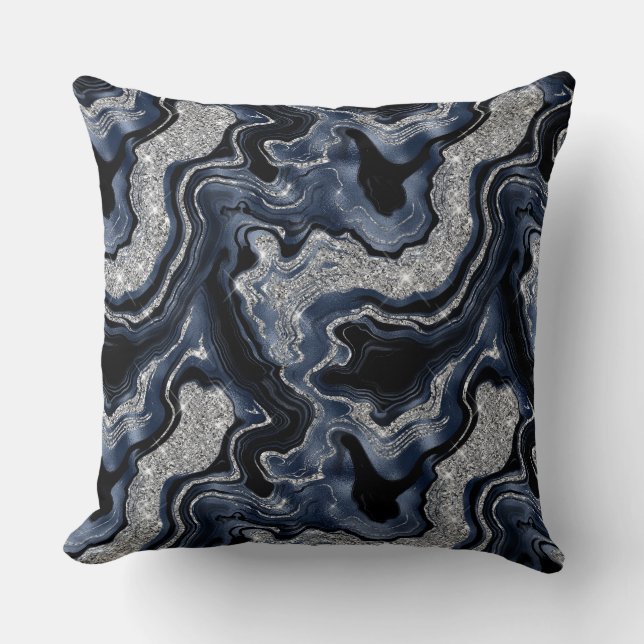 Coussin Elégant Marine Blue & Silver Parties scintillant A (Recto)