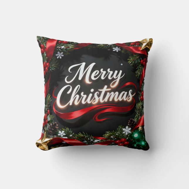 Coussin Elegant Merry Christmas Wreath Pillow (Recto)