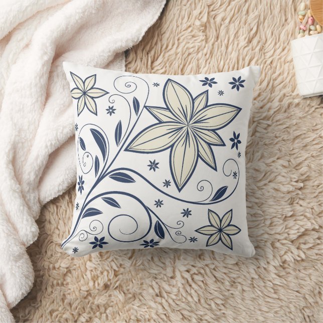 Coussin Élégant modèle floral bleu marine | (Couverture)