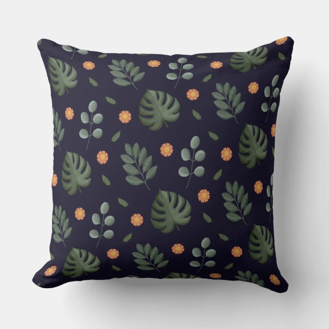 Coussin Elegant Modern Navy Botanical Leaf Floral (Recto)