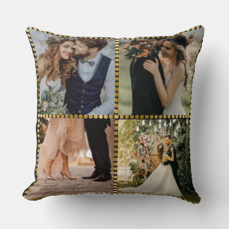 Coussin Elegant Modern Wedding 4 Photo golden frame 