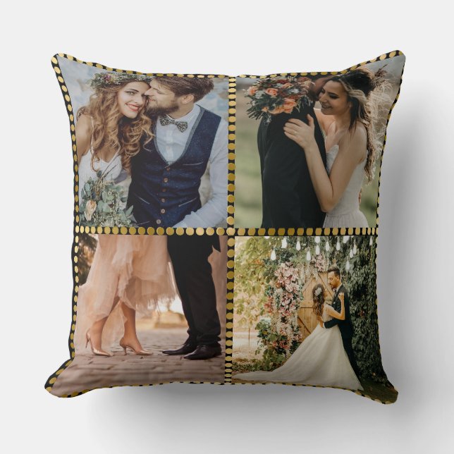 Coussin Elegant Modern Wedding 4 Photo golden frame  (Recto)