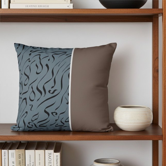 Coussin Élégant Moderne Abstrait Line Art Grey Green Taupe (Créateur téléchargé)