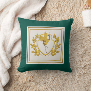 Coussin Élégant Moderne Grue Dorée Crête Émeraude Verte