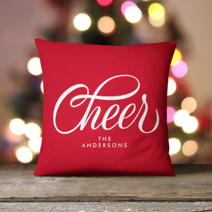 Coussin Élégant Moderne Joyeux Rouge Écriture Cheer Noël
