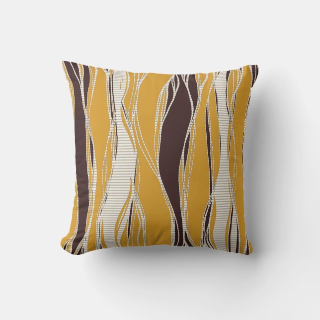 Coussin Elégant, moderne, lignes, ocre, marron, blanc (Recto)