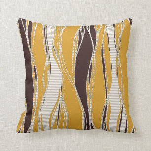 Coussin Elégant, moderne, lignes, ocre, marron, blanc