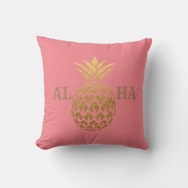 Coussin Élégant moderne Or Ananas Coral rose Aloha (Recto)