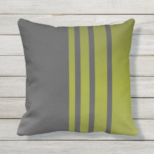 Coussin Élégant, moderne, rayures vert olive sur gris fonc