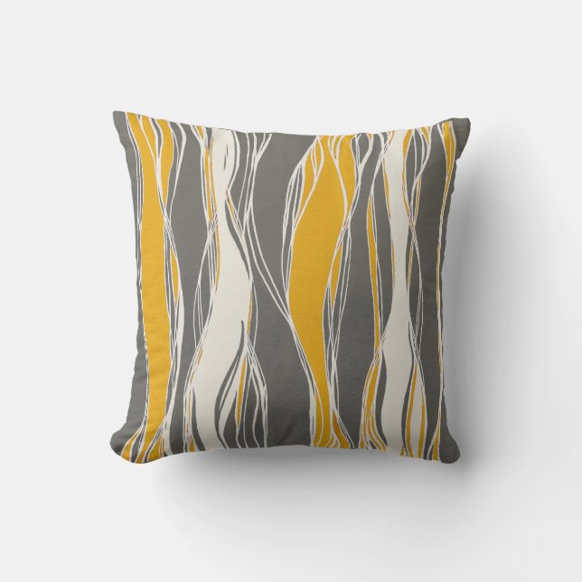 Coussin Elégant, moderne, vagues, lignes, gris clair, jaun (Recto)