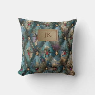 Coussin Élégant Moderne Vintage Cuir Diamants Colorés
