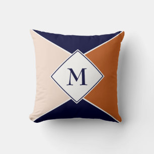 Coussin Élégant MONOGRAM géométrique Navy Tan Cream