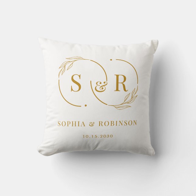 Coussin Élégant Monogram Gold Script Modern Mariage Cadeau (Recto)