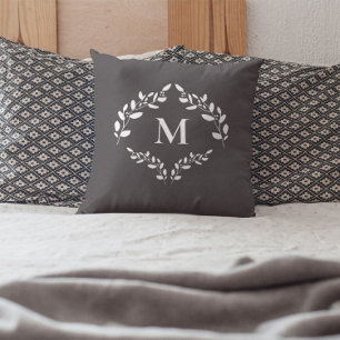 Coussin Élégant Monogram Laurel Feuille Crest Custom