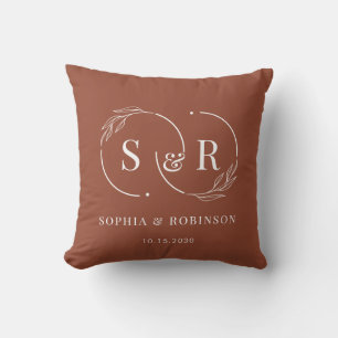 Coussin Élégant Monogram Terracotta Mariage Cadeau
