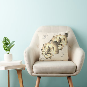 Coussin Élégant Monogramme avec nom Rose Jeu d'oreiller
