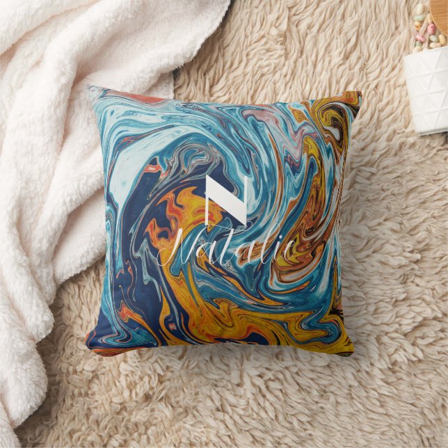 Coussin Élégant Monogramme bleu or (Couverture)