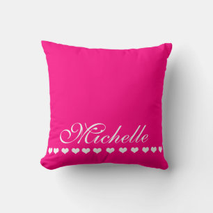 Coussin Élégant Monogramme Coeurs blancs rose vif