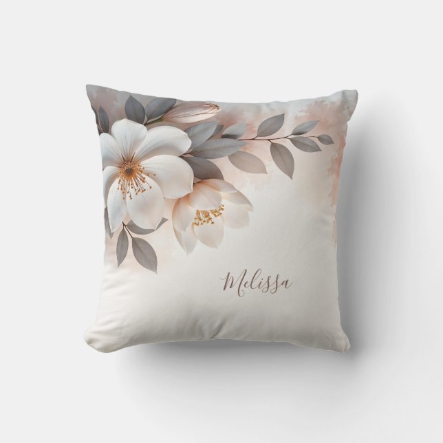 Coussin Élégant Monogramme de fleurs d'aquarelle 3 D (Recto)